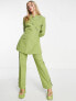Фото #4 товара COLLUSION slim blazer with wrap detail in lime green co-ord