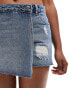 ONLY distressed denim skort in midwash blue