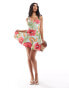 Фото #2 товара ASOS DESIGN sweetheart neckline halter mini dress with full skirt in floral print