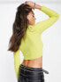 Bershka wide rib roll neck jumper in lime green