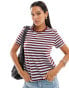 Mango striped t-shirt in burgundy and light blue