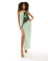 ASOS DESIGN bandeau draped maxi dress in green abstract print Abstraktes Grün, 36 - фото #3