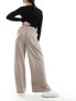 ASOS DESIGN wide leg trouser in stone with black stripe