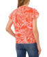 Women's Tropical-Print Tie-Neck Flutter-Sleeve Blouse