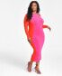 ფოტო #1 პროდუქტის Trendy Plus Size Mesh Sleeve Colorblocked Bodycon Dress