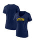 Фото #1 товара Women's Navy Michigan Wolverines Basic Arch V-Neck T-shirt