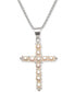 Фото #1 товара Macy's cultured Freshwater Pearl (3-1/2mm) Cross 18" Pendant Necklace in Sterling Silver