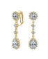 Bridal Statement Teardrop Pave Crown Halo Cubic Zirconia AAA CZ Dangle Chandelier Clip On Earrings For Women More Colors