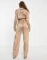 Public Desire oversized satin utility jumpsuit in camel Бежевый, 34 - фото #2