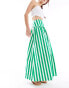 Фото #4 товара ASOS DESIGN dropped waist cotton poplin maxi skirt in green stripe