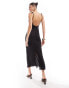 Bershka ruched front satin maxi dress in black