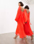 Фото #4 товара ASOS EDITION square neck chiffon maxi dress in neon coral