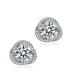 Sterling Silver with Rhodium Plated Clear Round Cubic Zirconia Swirl Halo Stud Earrings