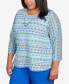 Фото #5 товара Plus Size Tradewinds Texture Biadere Shirttail Hem Top with Necklace