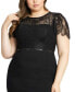 Фото #3 товара Plus Size Lace Illusion High Neck Cap Sleeve Gown