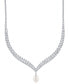 ფოტო #1 პროდუქტის Cultured Freshwater Pearl (9x11mm) & Cubic Zirconia 17" Collar Necklace in Sterling Silver