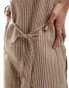 Reclaimed Vintage tunic top with cross over ties in linen look beige pinstripe co-ord