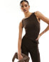 Фото #1 товара Kaiia sleeveless asymmetric side split top co-ord in chocolate