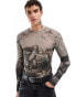 ASOS DESIGN muscle fit long sleeve in renaissance AOP print