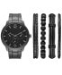 Men's Black Stainless Steel Bracelet Watch 46mm Gift Set