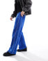 ASOS DESIGN baggy nylon track pants in blue with white piping