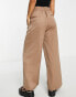 Lola May Petite straight leg trousers with drawstring waist in chocolate brown