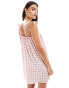 Фото #4 товара Miss Selfridge pink gingham tie shoulder smock dress