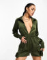 I Saw It First utility satin plunge front playsuit in khaki Зеленый, 34 - фото #1