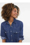 Önden Düğme Kapamalı Düz Uzun Kollu Kadın Rodeo Jean Gömlek