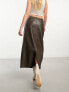 NA-KD faux leather midi skirt in dark olive Зеленый, 34 - фото #5