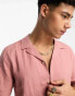 Фото #3 товара New Look short sleeve linen blend revere shirt in pink