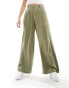 ASOS DESIGN wide leg dad trouser with linen in olive