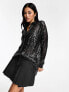 New Look sequin button through shirt in black