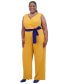 ფოტო #1 პროდუქტის Women's Surplice-Neck Sleeveless Tie-Waist Jumpsuit