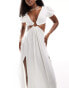 Фото #3 товара ASOS DESIGN puff sleeve cut out maxi beach dress with ring detail in white