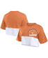 ფოტო #1 პროდუქტის Women's Texas Orange, White Distressed Texas Longhorns Oversized Badge Colorblock Cropped T-shirt