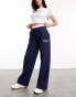 ASOS Weekend Collective wide leg heavyweight jogger with faux waistband in navy