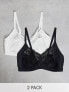 Фото #1 товара Simply Be 2 pack Eva non wired bras with mesh and lace detail in black and white