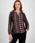 ფოტო #1 პროდუქტის Women's Printed Chain-Neck Long-Sleeve Blouse