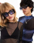 Jeepers Peepers chunky square sunglasses in black with blue lens