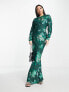 ASOS DESIGN Tall high neck maxi dress with green floral burnout print