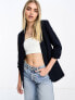 Pieces ruched sleeve blazer in navy