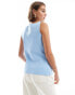 ASOS DESIGN knitted extreme slash neck button through tank top in blue BLAU, M - EU 40-42 - фото #3