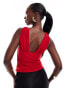 Фото #2 товара ASOS DESIGN slinky asymmetric draped neck top in red