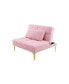 Фото #8 товара Convertible Single Sofa Bed Futon With Gold Metal Legs Teddy Fabric (Pink)