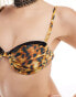 Reclaimed Vintage underwire bikini top with lace trim in leopard print