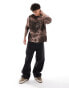 COLLUSION Long sleeve skater fit t-shirt with print and brown tie dye