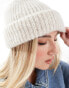 ASOS DESIGN beanie with wool rib in cream