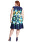 Фото #2 товара Plus Size Split-Neck Floral-Print Fit & Flare Dress