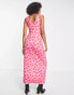 ASOS DESIGN sleeveless v neck maxi dress in pink and red geo print